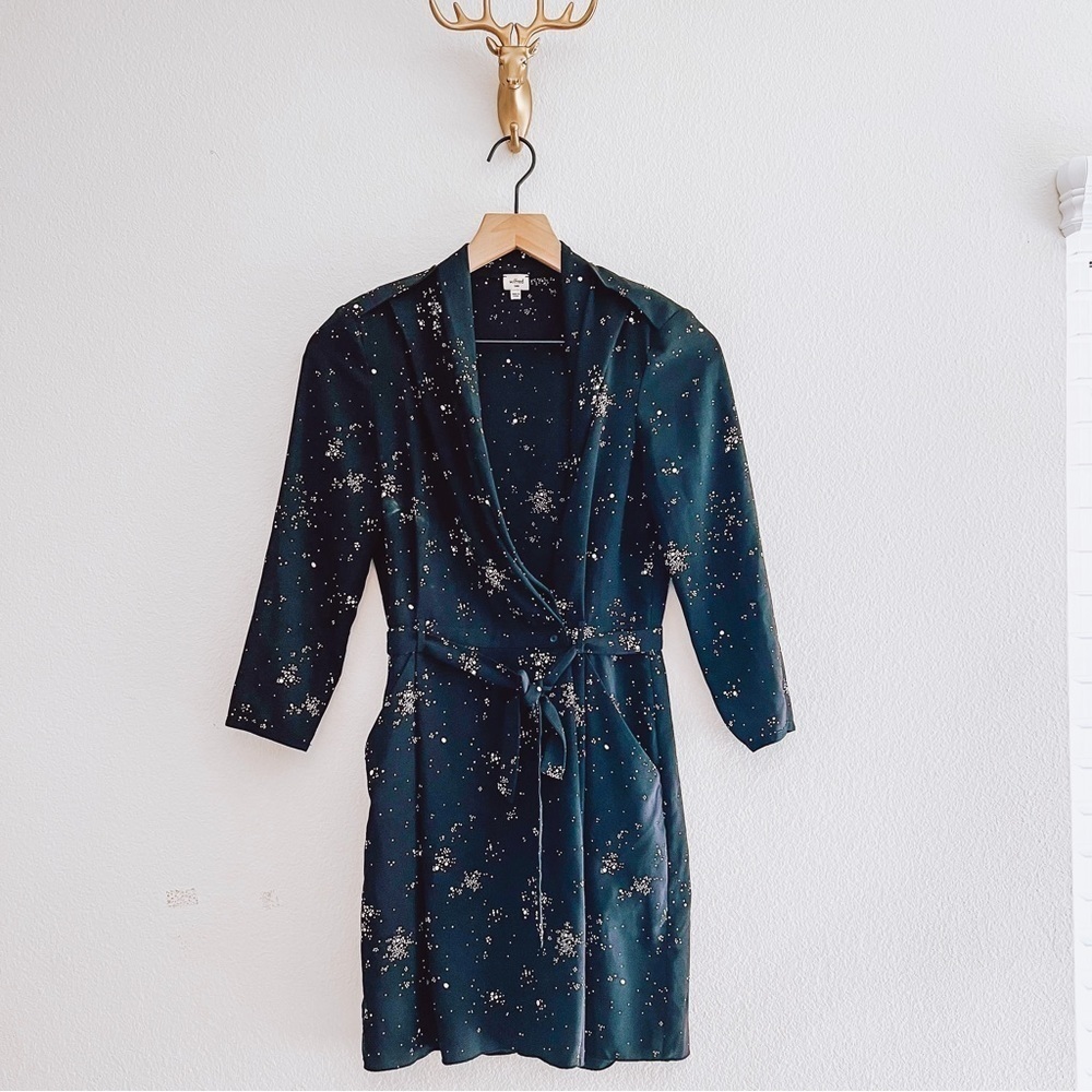 Dark Green Floral Wrap Dress with Tie Waist